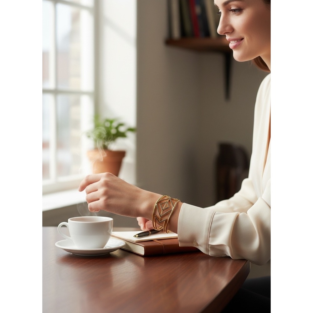 Stella & Dot Cuff Bracelet Women‎ OS Gold Geometric Black Pave Cage